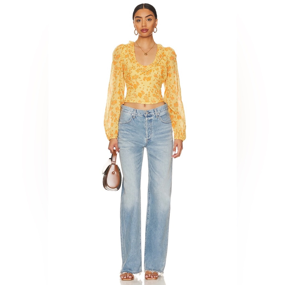 Free People Another Life Top In Honey Combo Floral Yellow Women’s Size M‎